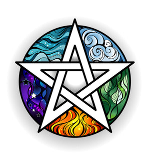 5 Point Star & 5 Elements Earth,Air,Fire,Water,Spirit 